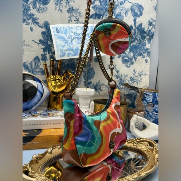 🆕 KURT GEIGER LONDON 🧿 NWOT Small Recycled Nylon Multi Crossbody Rainbow Swirl - Picture 4 of 13